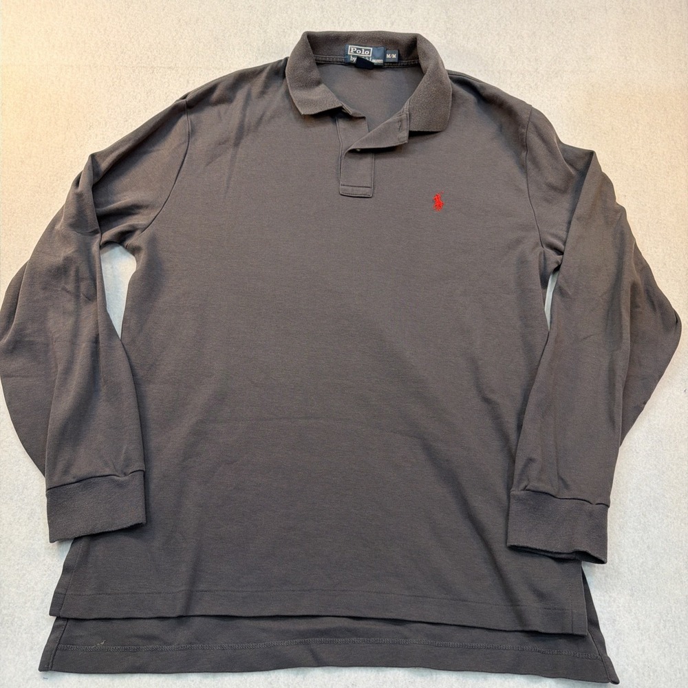 Polo Ralph Lauren Grey Size Medium Long Sleeve Polo Shirt Red Logo